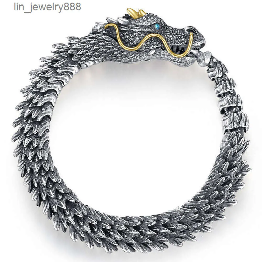 fafafa fafafa Sier-plated Retro Zodiac Dragon Domineering Personalized Keel Bracelet Men's Hip Hop Jewelry Manufacturer Wholesale