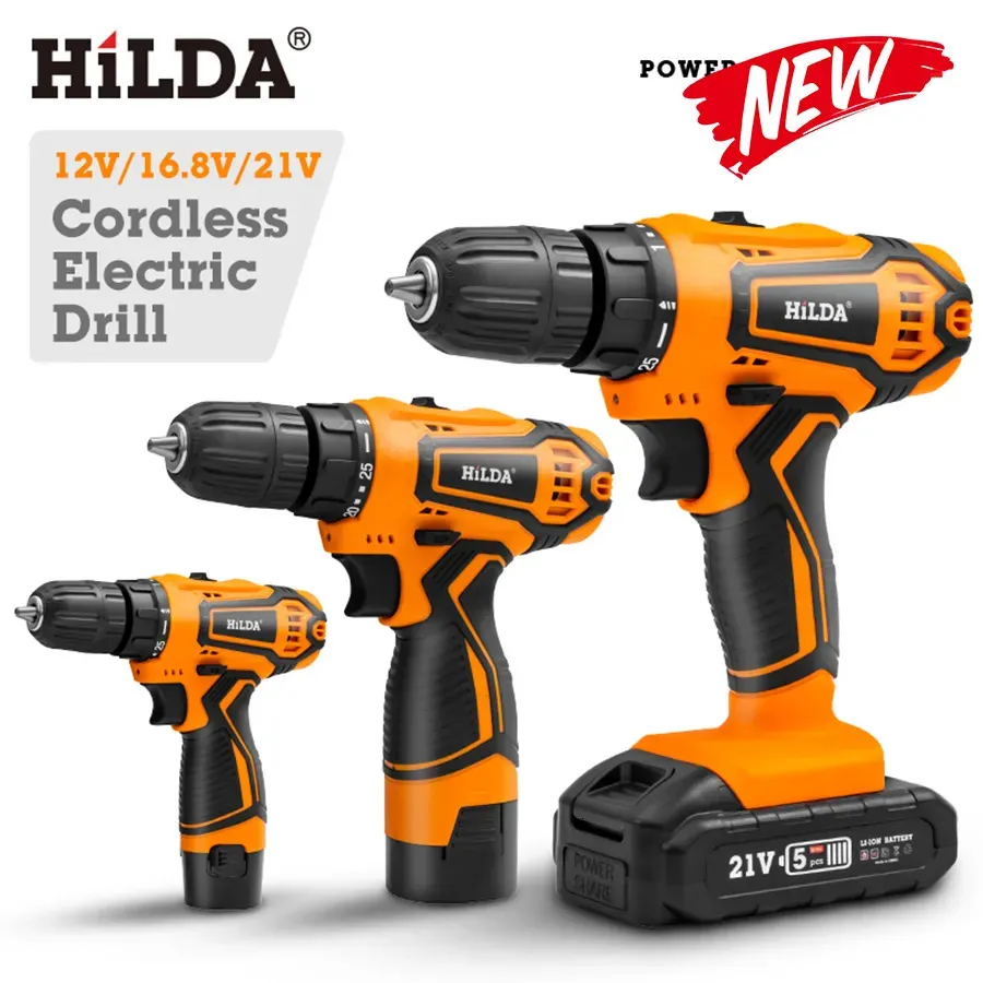 Electric Drill Hilda 12V 16V 20V trådlös skruvmejsel Mini Trådlös kraftdrivare DC Lithiumion Batteri 231122