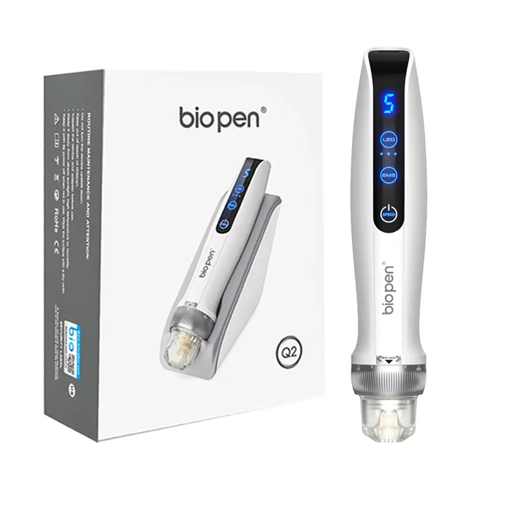 Bio Pen-Q2 Professional MicroNeedling Pen Auto Wireless Derma Pen Blue Red Light Therapy EMS Electroporation Skin Pen for Hair Growth Face Body Skin Care