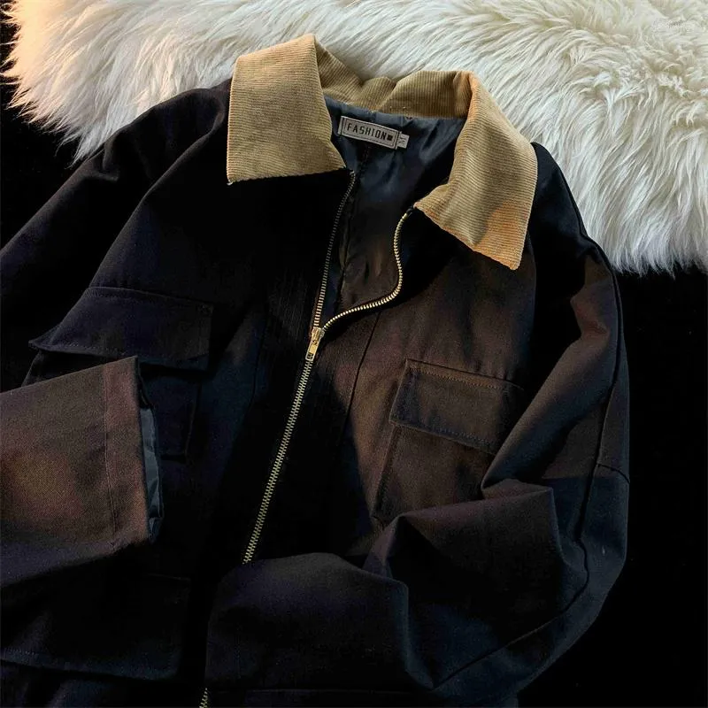 Kurtki męskie japońska zabytkowa kurtka robocza Jesienna i zimowa koreańska wersja luźna przystojna patchwork lapowa top