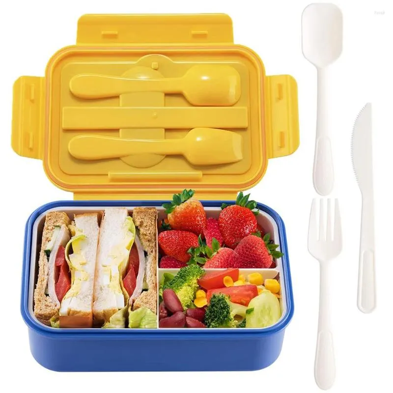 Dinnerware Sets Bento Lunch Box For Kids Adults Storage Container With Fork Spoon Knife BPA Free Microwave Dishwasher Freezer Saf