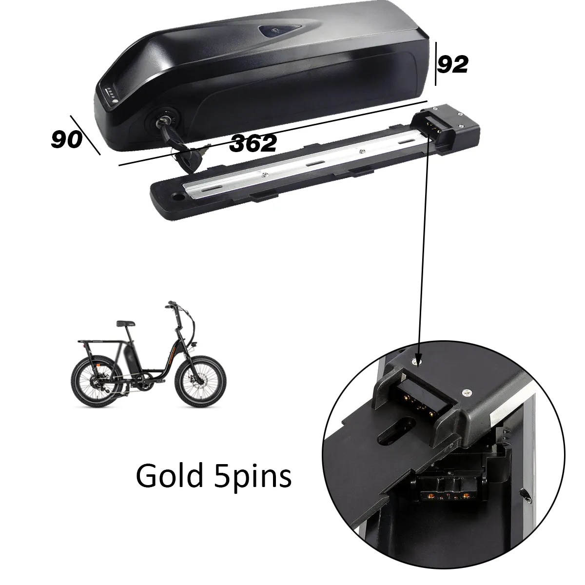 Hailong 36V 48V 10,4Ah 13Ah 14Ah 16Ah 17,5Ah para 5 plugues redondos banhados a ouro Rad Runner RadExpand Vaun Mifa Bateria externa 250W 350W 500W baterias de pneu gordo ebike