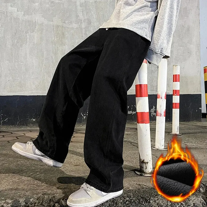 Baggy Black Jeans Outfit Men Mens Winter Fleece Lined Jeans