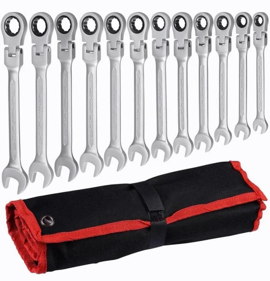 Flex Head Ratcheting Wrench SetCombination Ended Skinker Kits Chrome Vanadium Steel Hand Tools Socket Key Ratchet Set 2204287520372