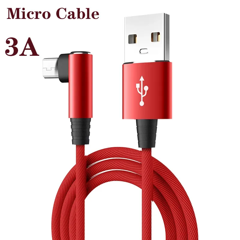 USB Micro Cable 3A 90 stopni Data Ładowiska kabla sznurka do Samsung Xiaomi Akcesoria telefonu komórkowego Szybkie ładowanie