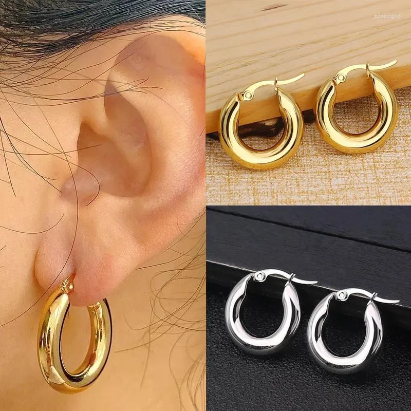 Hoop Earrings 20/25/30mm Stainless Steel Chunky For Women Round Solid Thick Titanium Clip On Fashion Jewelry