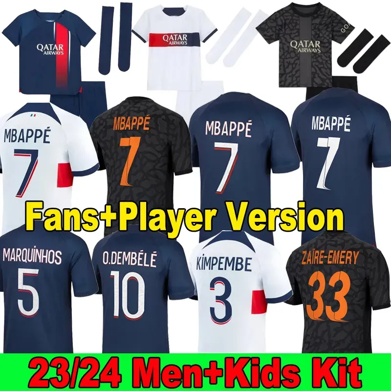 Spedizione gratuita GIOCATORE 10 PsgES MBAPPE Maglia da calcio HAKIMI SERGIO RAMOS M.ASENSION 23/24 Maglia da calcio Maillot 2023 2024 Uomo Bambini Kit Set Uniforme Enfants LEE KANGIN