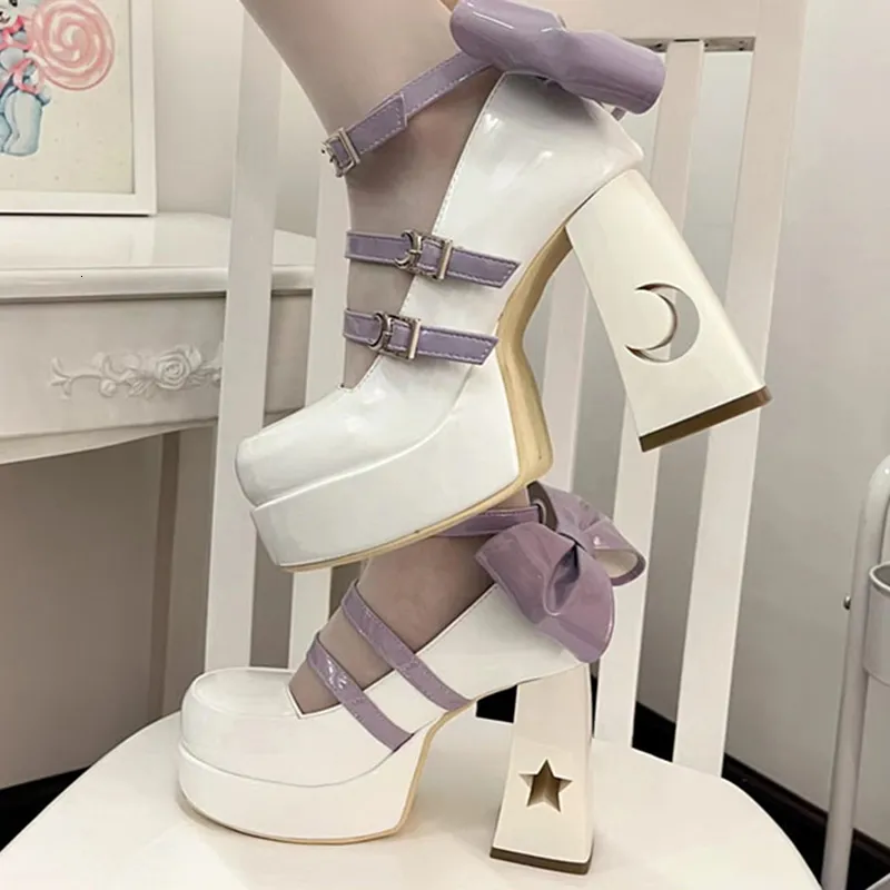 Sandals Y2k Chunky Platform High Heels Pump 2023 Spring Punk Thick Heel Mary Jane Lolita Shoes Woman Patent Leather Cosplay 230422