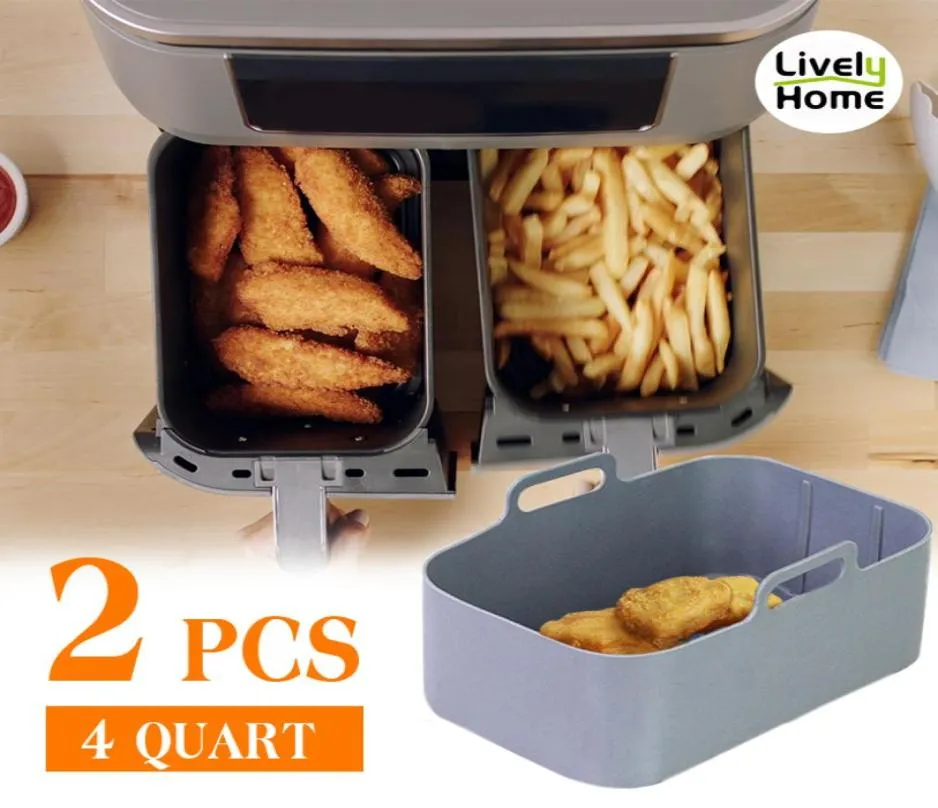 2PCS Air Fryer Silikonowa taca naczynie podwójne 2 koszyka piekarniowa piekarnik Plane liniowca podwójne powietrze Akcesoria Fryer do ninja Foodi DZ2013449731