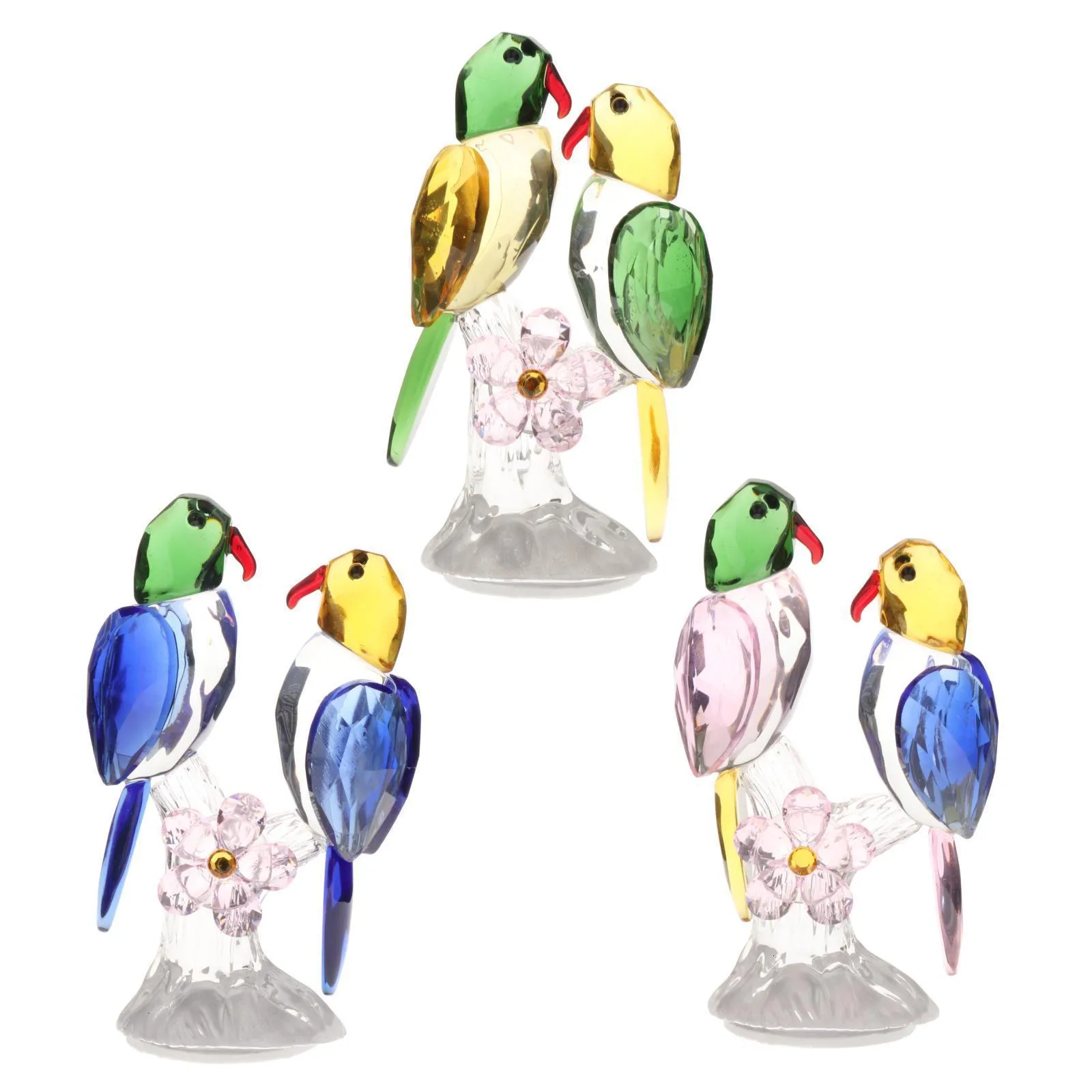 Garden Decorations Crystal Parrot Statue Bird Figurine Sculpture Animal Model Colorful Ornament for Living Room Desktop Bedroom Decor Collectable 230422