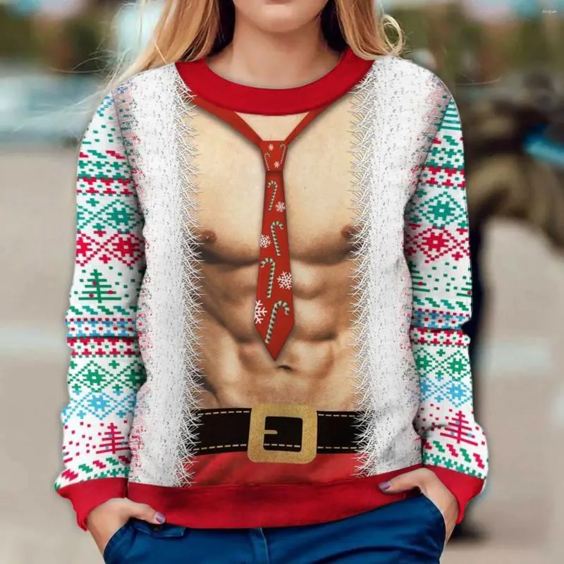 女性のパーカー3Dプリントスウェットシャツ面白いファッションクリスマスクルネックフードレススウェットシャツノベルティグラフィック長袖