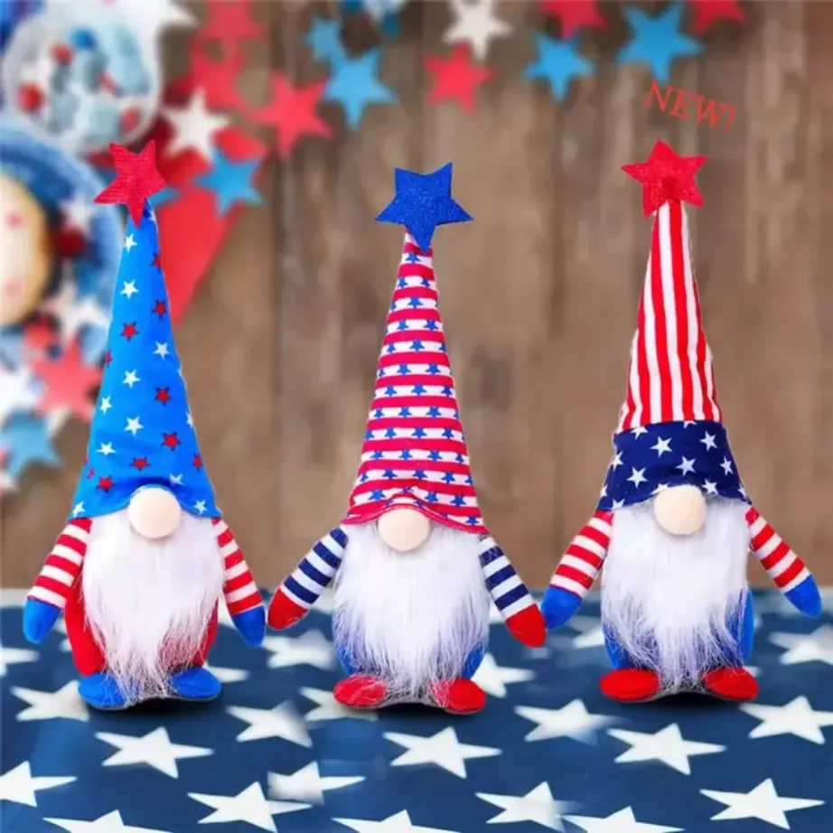 DHL Ship 50pcs Dwarf Patriotic Gnome To Celebrate American Independence Day Dwarf Doll 4th of July Handmade Plush Dolls Ornaments FY2605 G0423