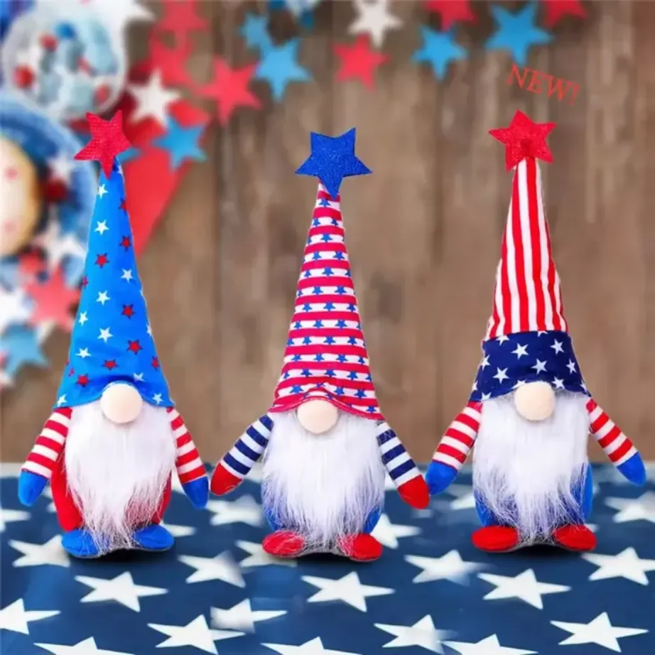 DHL Ship 50st Dwarf Patriotic Gnome för att fira American Independence Day Dwarf Doll 4: e juli Handgjorda plyschdockor Ornament FY2605 G0423