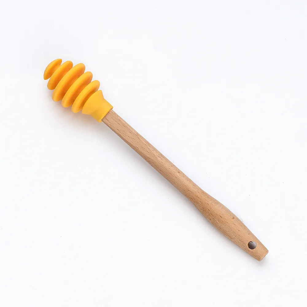 Wooden Handle Honey Silicone Tools Honey Spoon Drizzle Stick Honeys Mixing Stirrer Dip Spiral Server Kitchen Gadget Tool 