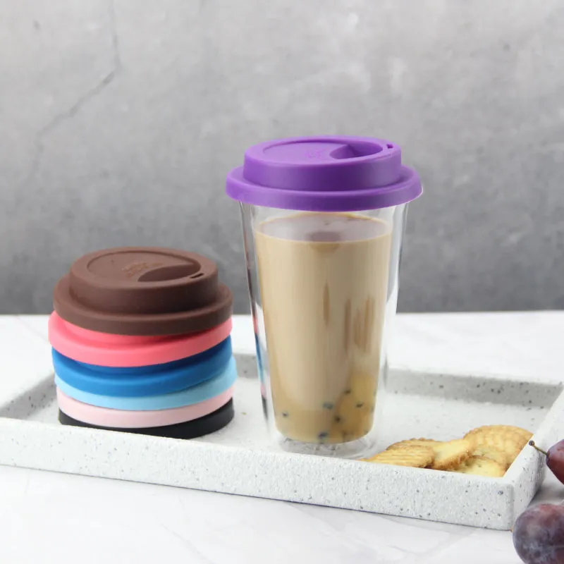 360ml heat-resistant double layered coffee cup with silicone cover, high borosilicate glass cup with cover, manually blown