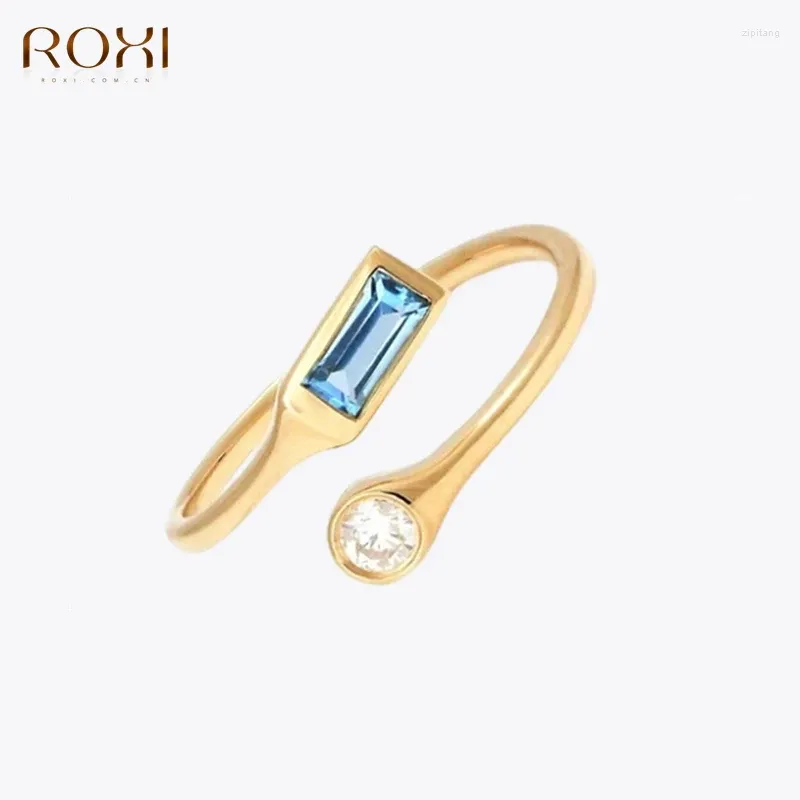 Cluster Rings Roxi S925 Sterling Silver Blue Purple Champagne Zirconia 2023 Fashion Women's Ring Open för bröllopsengagemangsmycken