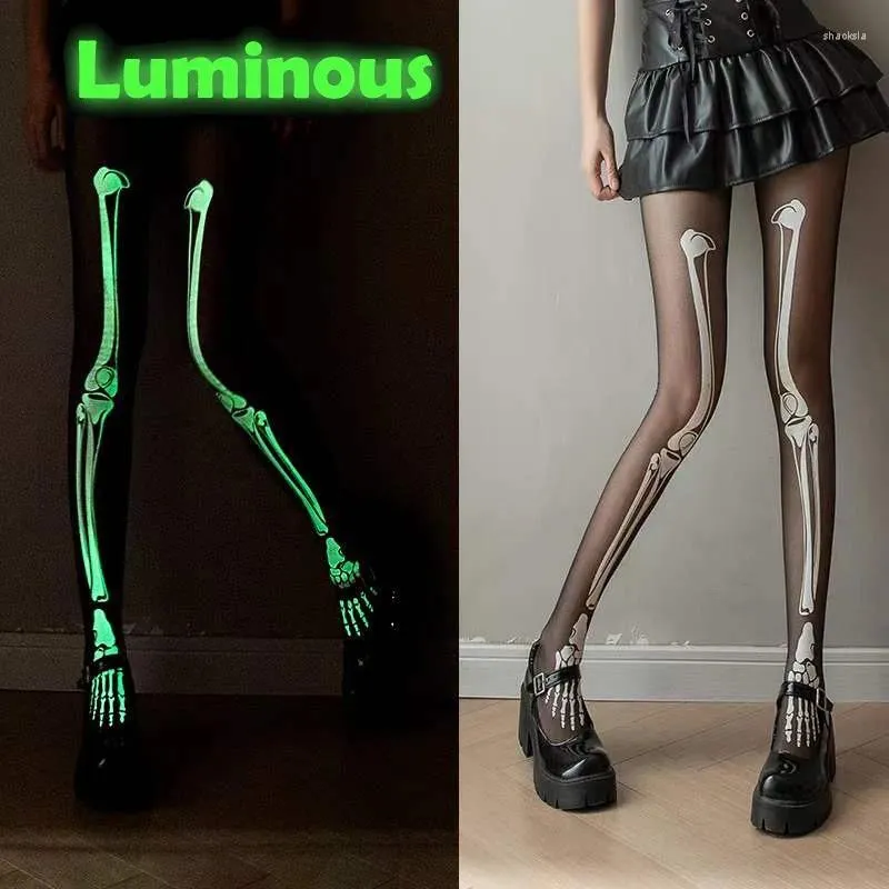 Women Socks Luminous Sex Human Skeleton Tights Anime Pantyhose Black Stockings Sexy Harajuku Hosiery Large G Gothic Clothes