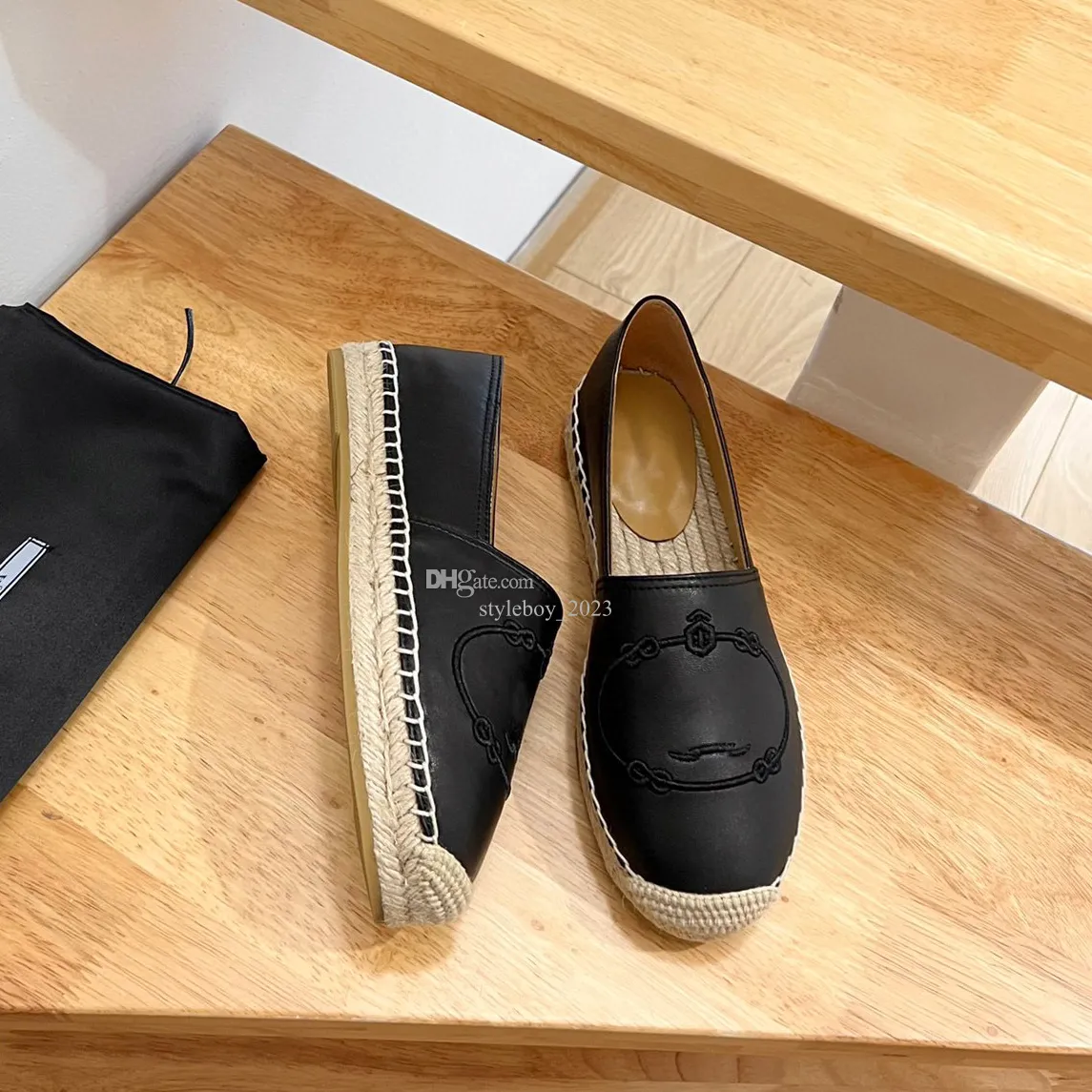 Leer geborduurde letters linnen slip op espadrilles schoenen jute sole veerplaten loafers handgemaakte luxe ontwerpers schoen voor vrouwen casual luxe fabrieksschoenen