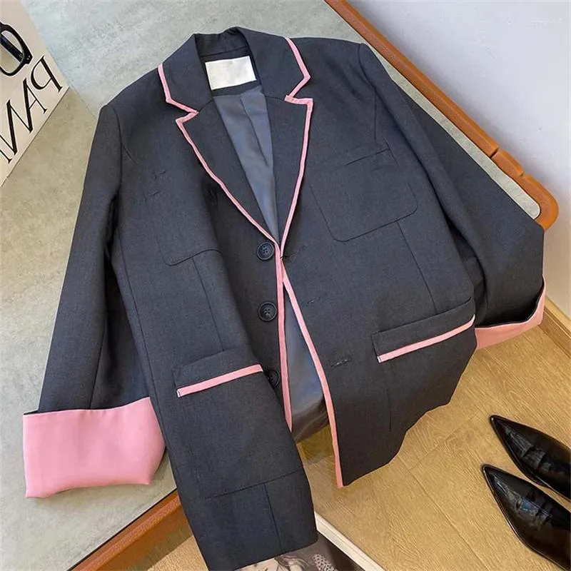 Women's Suits 2023 Stylish Contrast Color Single Breasted Blazer Jacket Women Clothes Spring Autumn Blazers Korean Suit Coat Lady Tops 334