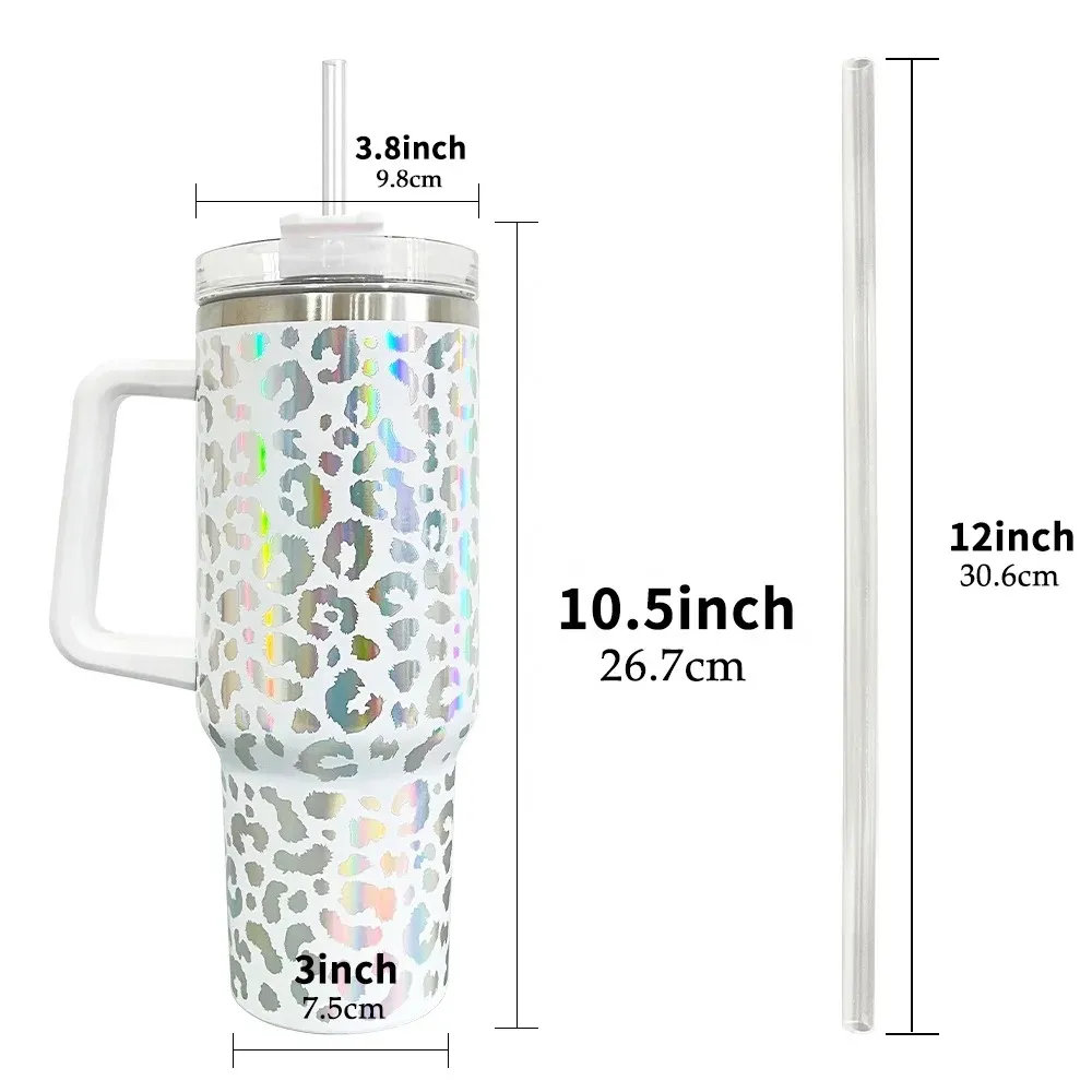 with logo stan-ley 40oz Mugs Ombre Gradient Shimmer Holographic Leopard Glitter Mugs Blank Sublimation Tumbler with Handle And Straw GJ0423