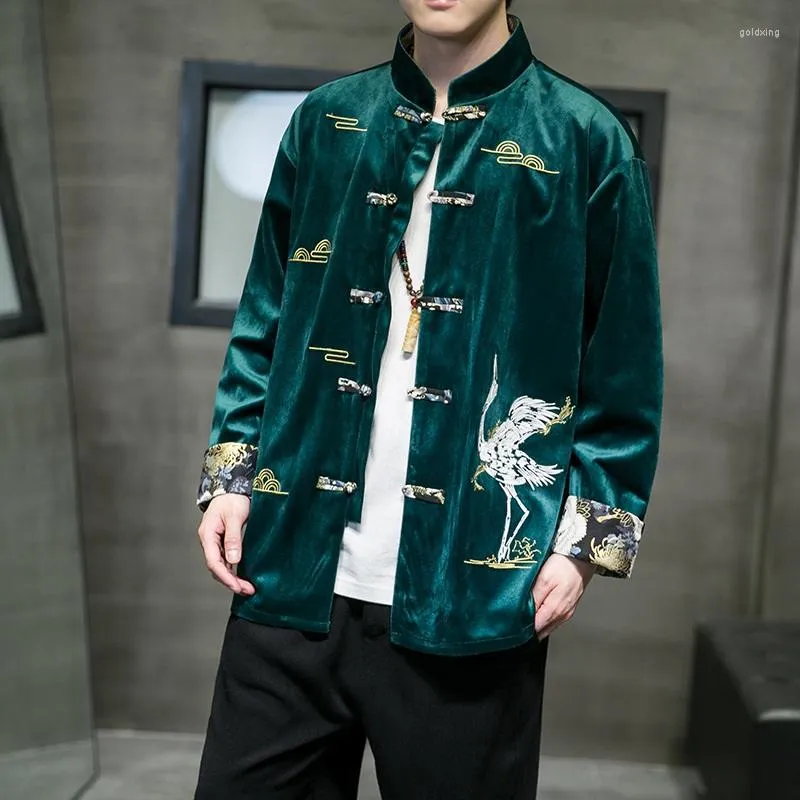 الملابس العرقية 2023 الأزياء الصينية التقليدية corduroy التطرز تانغ بدلة رجعية طويلة الأكمام السترة بالإضافة إلى الحجم hanfu men coat 31659