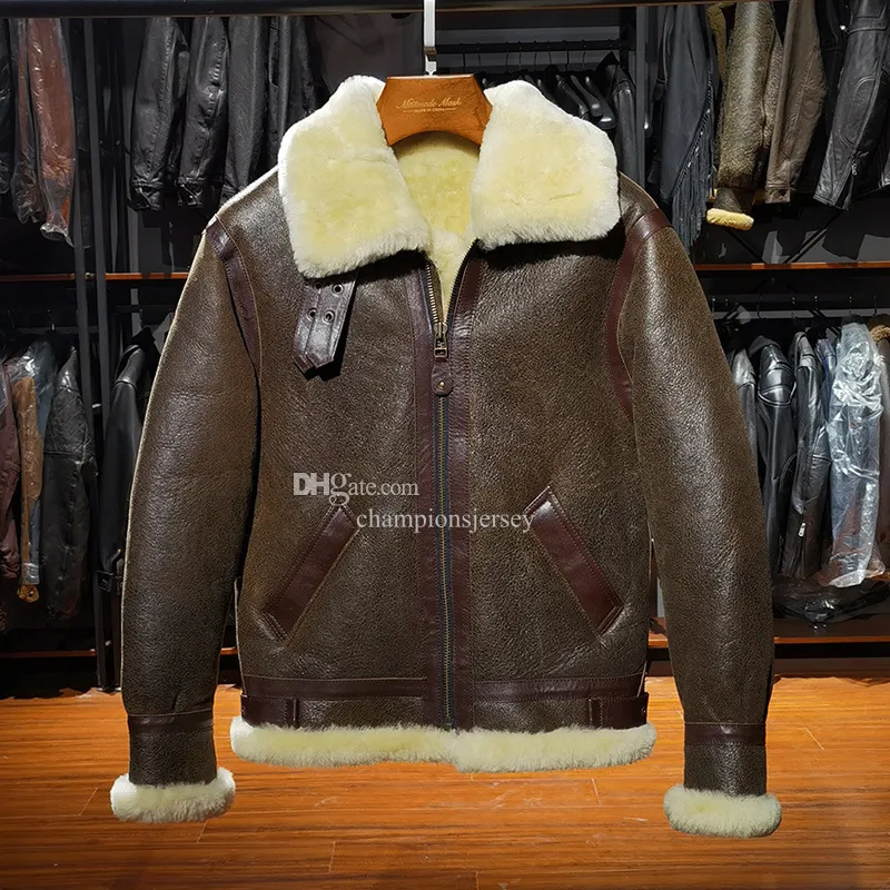 AVFLY Vintage Brown Sheep Leather Pilot Best Winter Jackets With