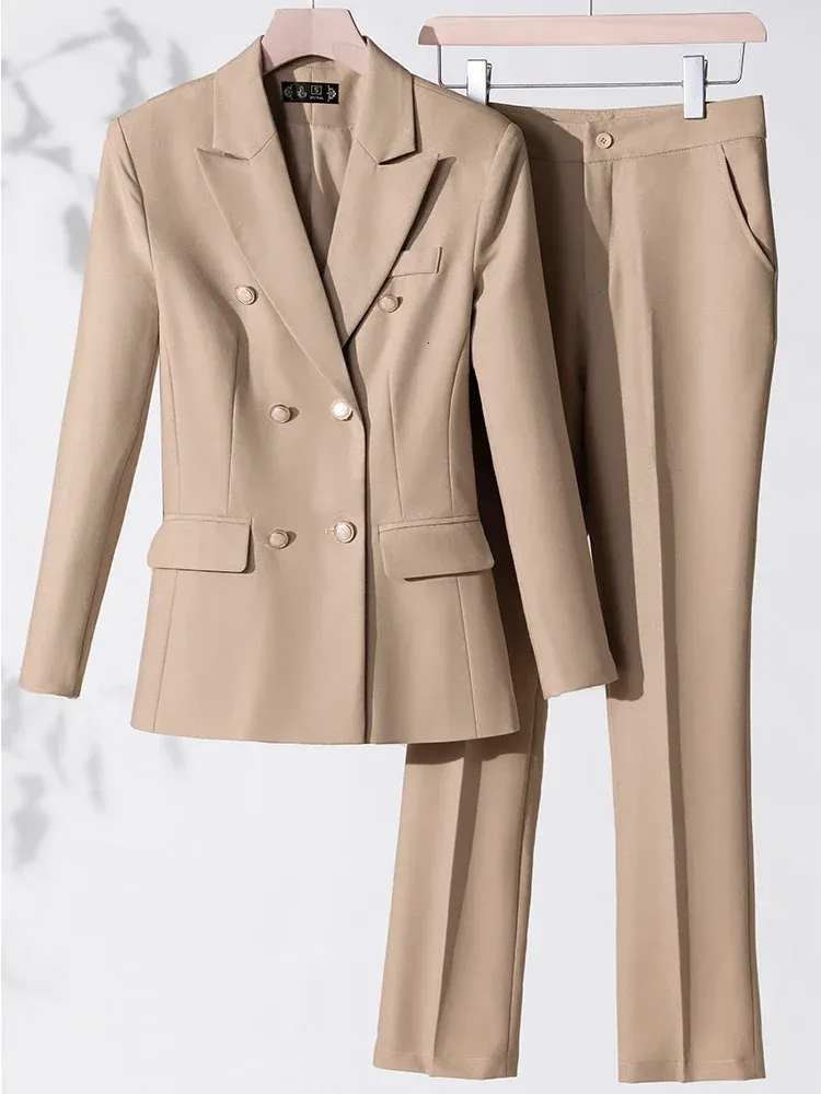 Dwuczęściowe spodnie damskie biuro mody damskie blezer spodni kombinezon kobiet kobiet biznesowych noszenie kurtki i spodnie zielony morel czarny formalny 2 set 231123