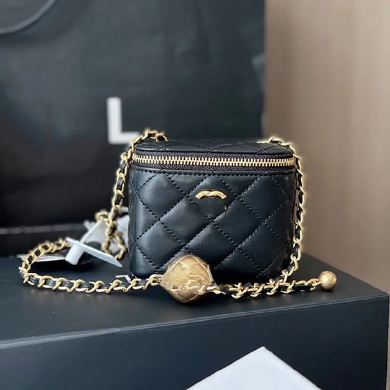 Designer Leather Crossbody mini bag with Golden Ball Chain and  