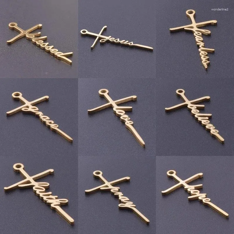 Pendant Necklaces 6Pcs/Lot Stainless Steel Inspiring Words Faith Love Believe Charms Diy Carved Letter Jesus Pray Hope Jewelry Accessories