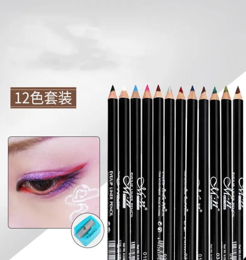 Eyebrow Pencil Eyeliner Lipliner Pencil 12 Olika färger Läppfoder god kvalitet blandade färger3977483