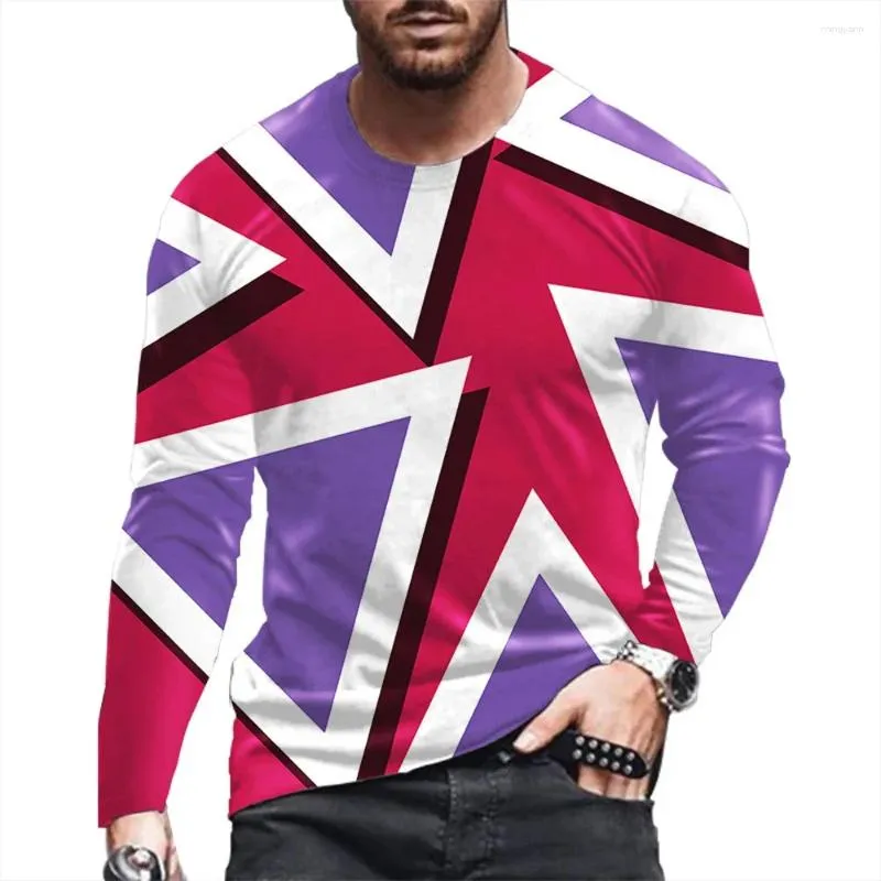Men's T-skjortor 2023 Långärmning 3D Tryckt Fashion Casual T-shirt Abstrakt Färg Löst sport Round Neck Top Punk Style