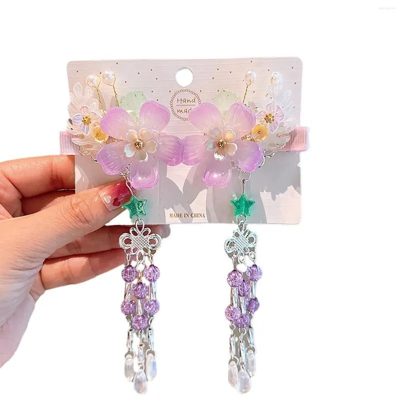 Accessori per capelli Fermagli per fiori Gioielli Presa stabile Clip accoppiata con frange Copricapo per costume cosplay cinese di Hanfu