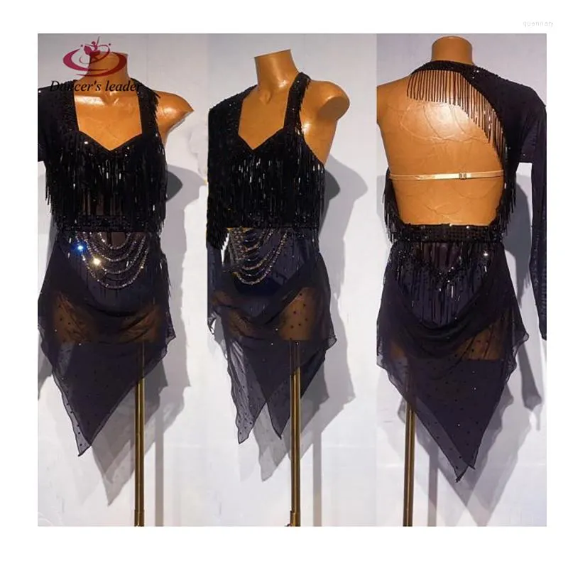Scen Wear Latin Dance Dress High-End Customized Summer Semi Transparent Mesh Cha Tango Female Adult Professional Clothing