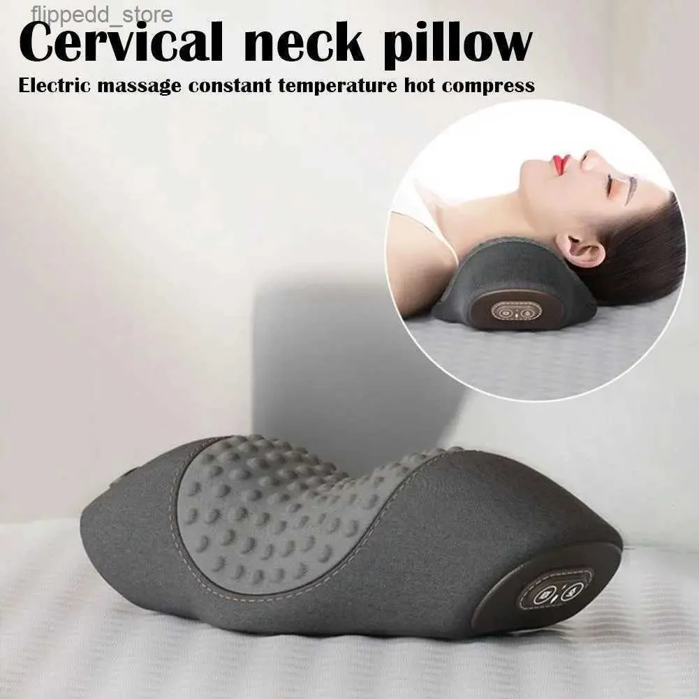 Massera nackkudde Electric Massager Cervical Pillow Hot Compress Vibration Massage Neck Traction Relax Sovminnet Skumkudde Ryggrad Stöd Q231124