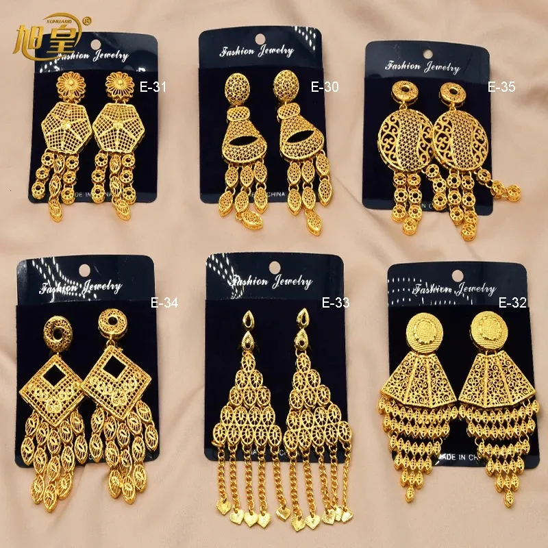 Stud Xuhuang Nigérian Boucles d'oreilles de mariage de mariée avec des glands de forme carrée Africain Dubaï plaqué longues boucles d'oreilles fête pendentif bijoux cadeau 231123