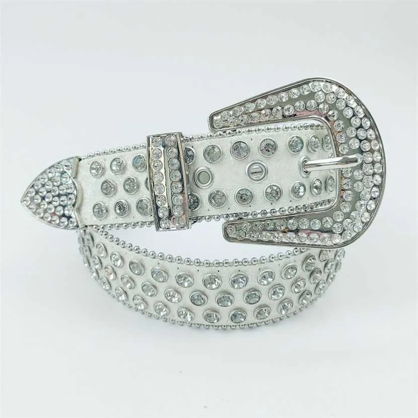 22% rabatt för bältesdesigner Nya herrar Vit glänsande boll med diamanter Punk Head Sequined Women's Belt