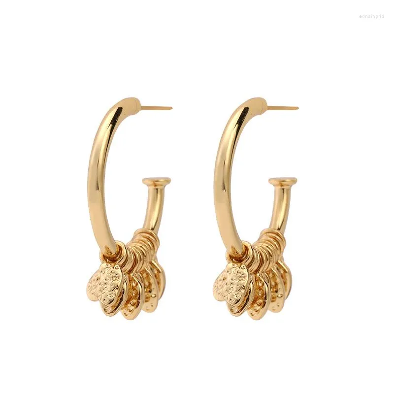 Brincos de argola S925 Mulheres prateadas Círculo de círculos com pendente cor de ouro cóbio c jóias de orelha de metal minimalista em forma de cobre Aretes