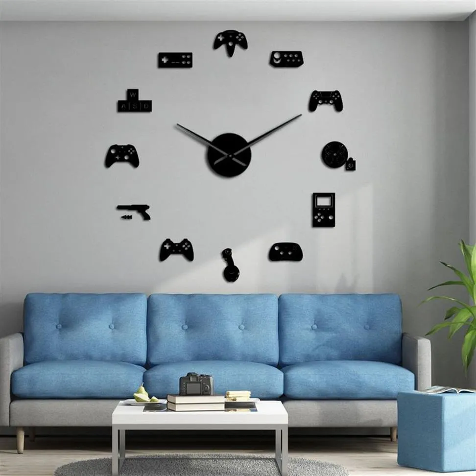 Spelkontrollvideo DIY Giant Wall Clock Game Joysticks Stickers Gamer Wall Art Video Gaming Signs Boy Bedroom Game Room Decor Y305G