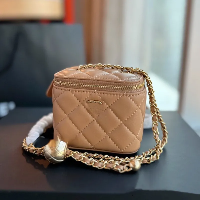 Luxury Box Bag Golden Ball Chain Diamond Grid Leather Bag Mini Square Bag Women