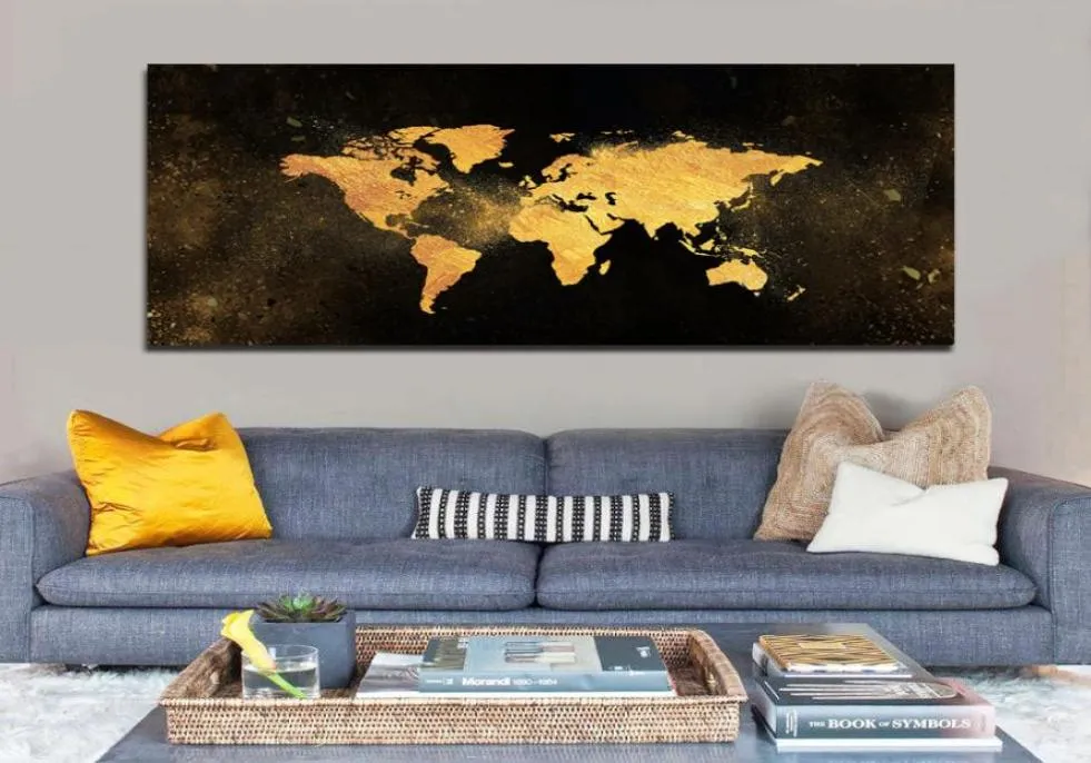 Abstract Art Golden Maps for Living Room Wall Art Canvas Prints Affischer Canvas Modern Black Decorative Pictures1297530