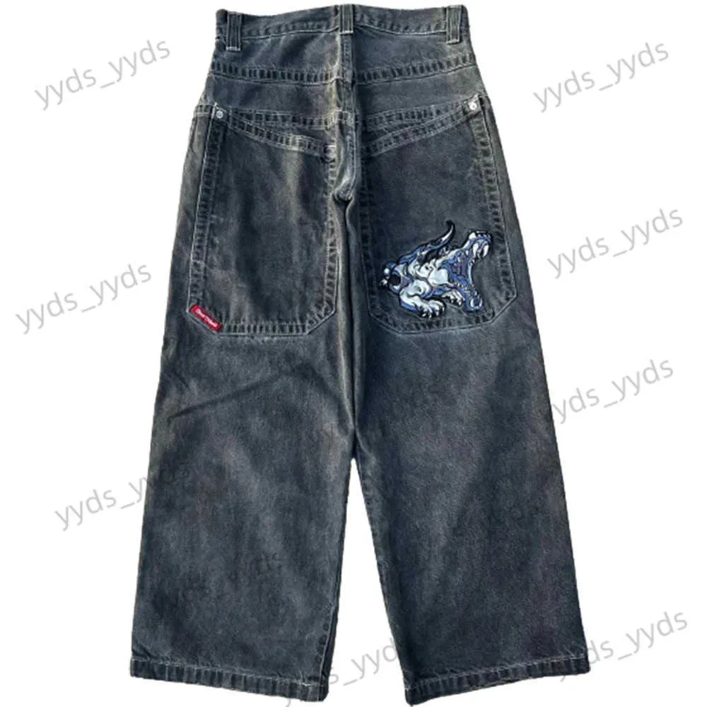 Mäns jeans streetwear jnco jeans y2k kvinnor herr hip hop tecknad grafik broderade baggy jeans byxor nya gotiska höga midja breda byxor t231123