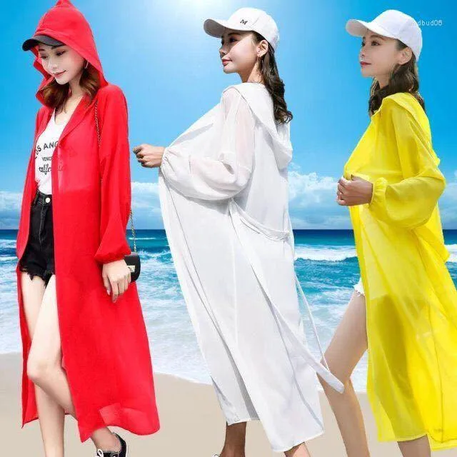 Blouses pour femmes Femmes D'été À Manches Longues Blouse Femme Chemise En Mousseline De Soie Lâche Couleur Unie À Capuche Kimono Chemises Dames Hauts De Protection Solaire Z464