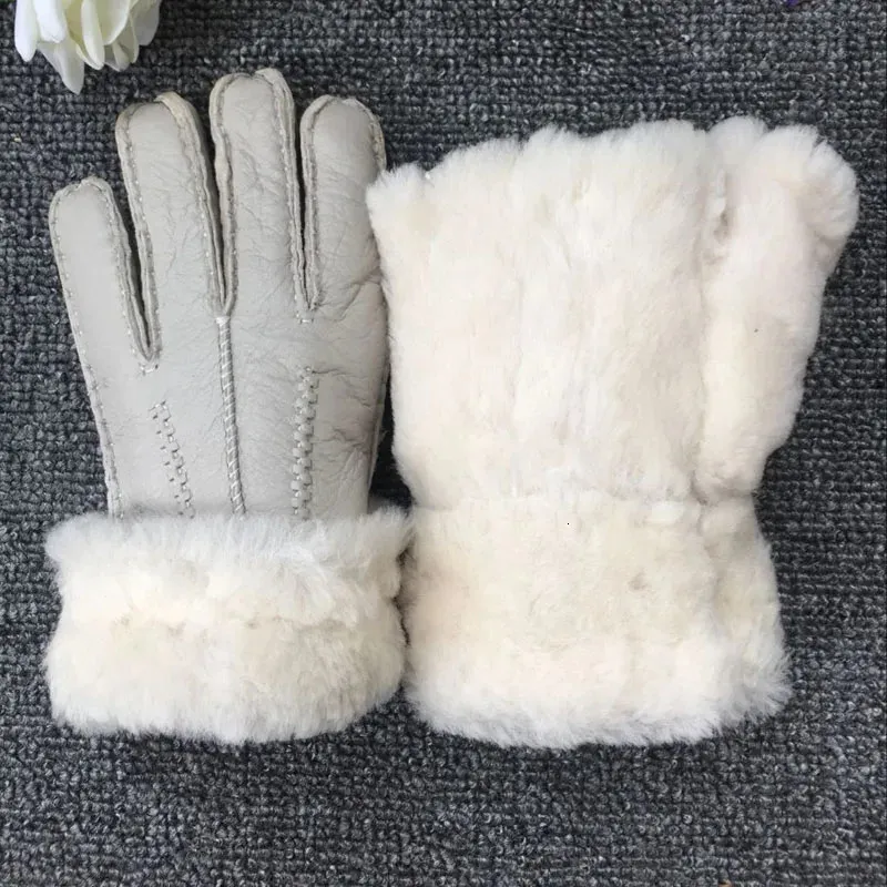 Women Mittens Shearling Sheepskin Mittens Leather Fur-Cuff Winter