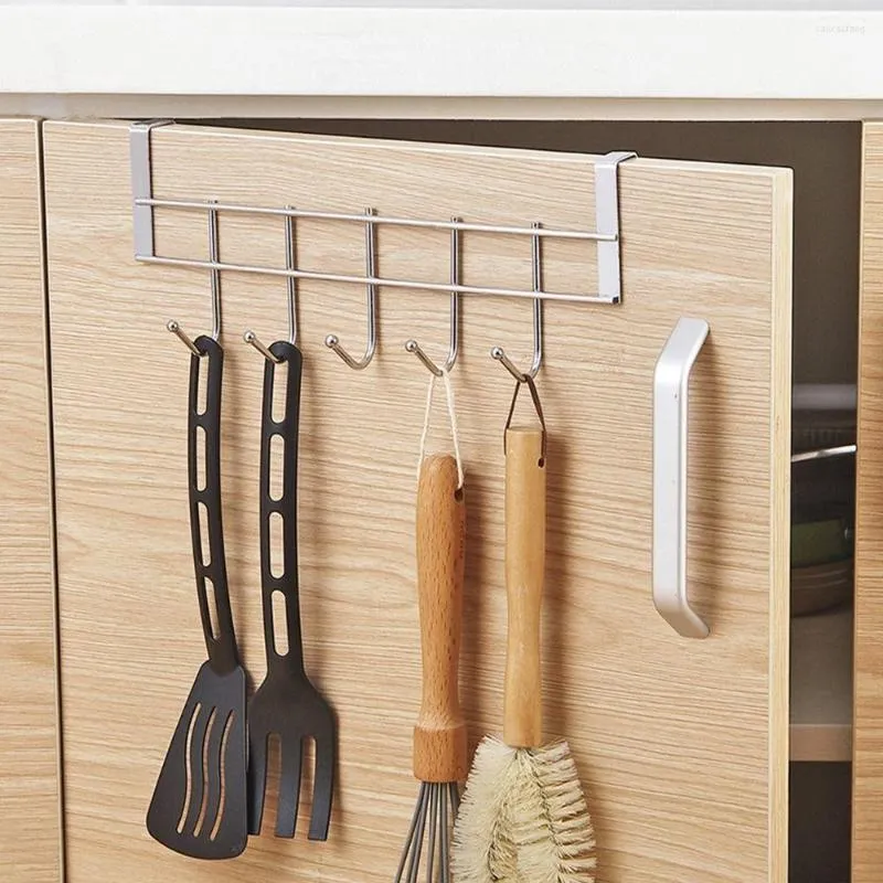 Hooks 5 roestvrij staal over de deurhanger thuis badkamer keuken kleding handdoek opberghouder