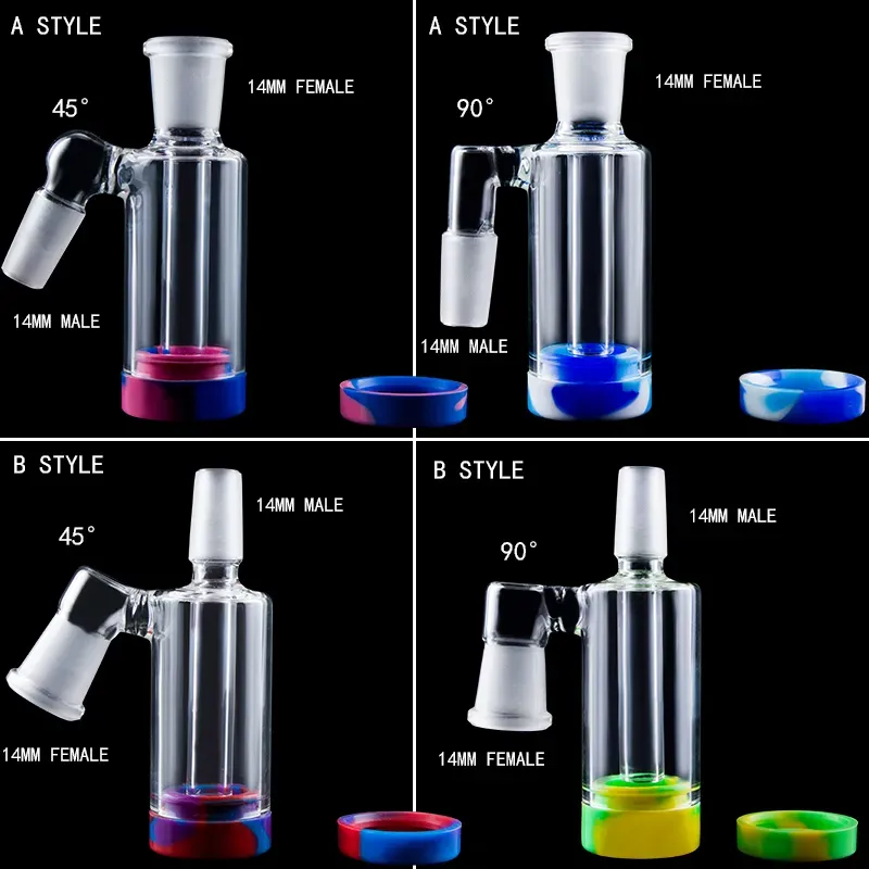 45 90 Degree Glass Ash Catcher With 10ML Silicone Container Reclaimer 14mm Male Female Bubbler mini Glass Percolator Bong Water Pipe