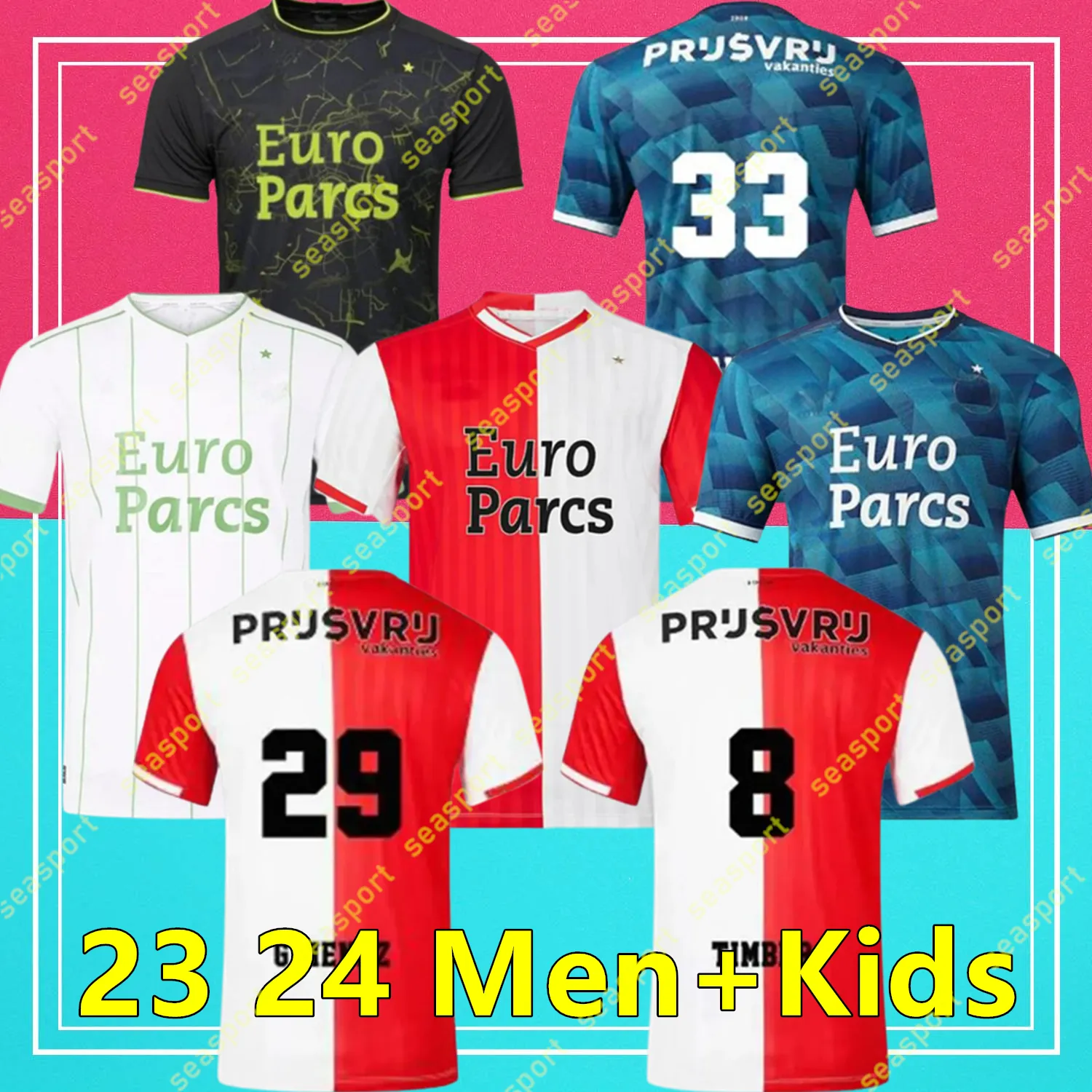 2023 2024 Feyenoords Kokcu Soccer Jerseys Away Gimenez Danilo 23 24 Home Trauner Men Kit Kit Hartman Gimenez Paixao Taabouni Timber Red Football Shirt