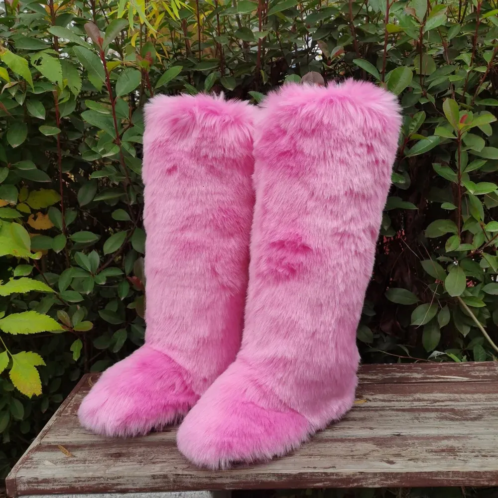 Winter Thigh High Fluffy Faux Fur Boots For Women Designer Faux