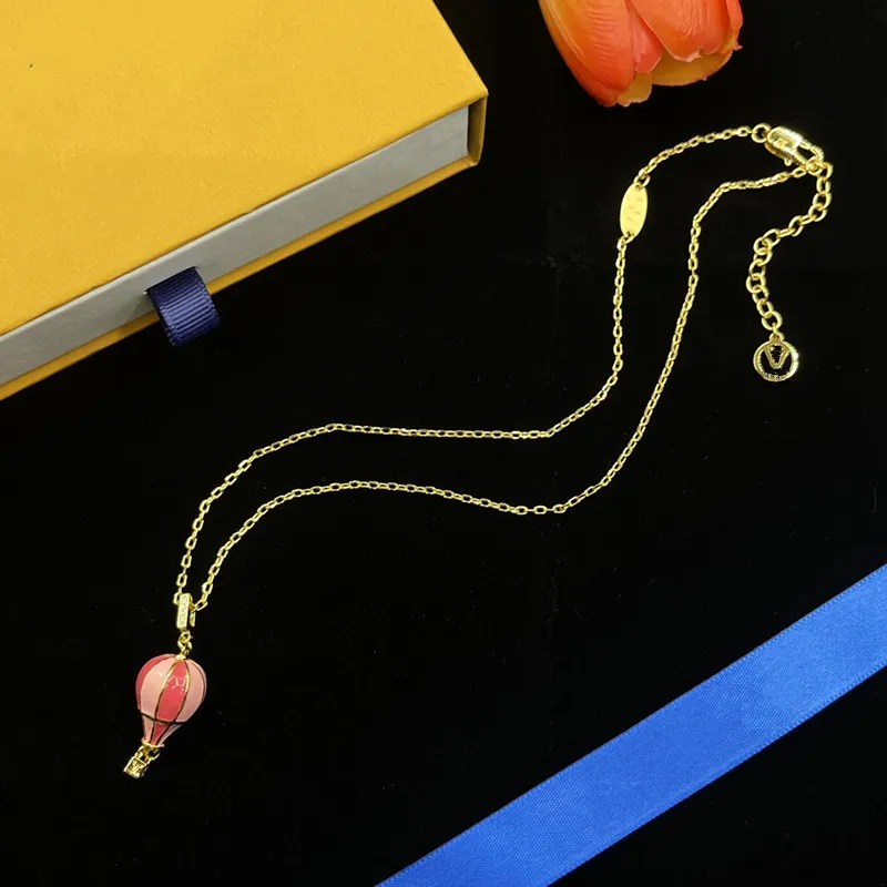With BOX Never Fading 18K Gold Plated Luxury Brand Designer Pendants Necklaces Red Balloon Letter Choker Pendant Necklace Jewelry Accessories Gifts