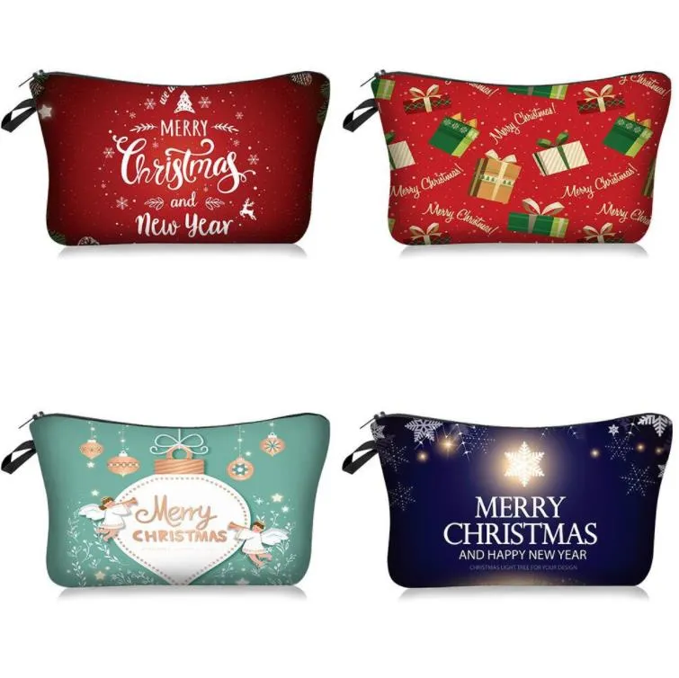 Christmas Decorations New Year Gifts Merry Christmas Santa Snowman Printing Cosmetic Bag Multifunctional Storage Makeup Bags Handbag SN4511