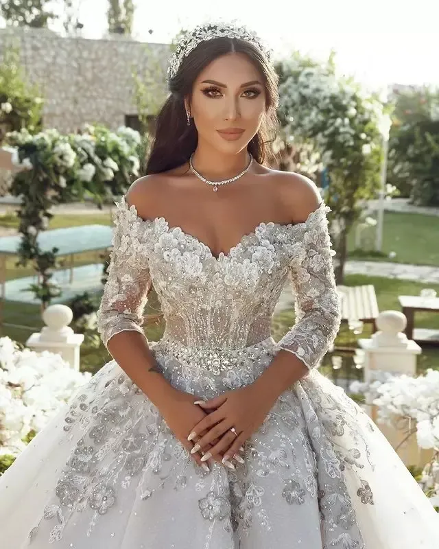 ball gown long sleeves off-the-shoulder floor-length lace applique dresses ball gown long sleeves off-the-shoulder floor-length lace applique dresses  A-Line Off-the-